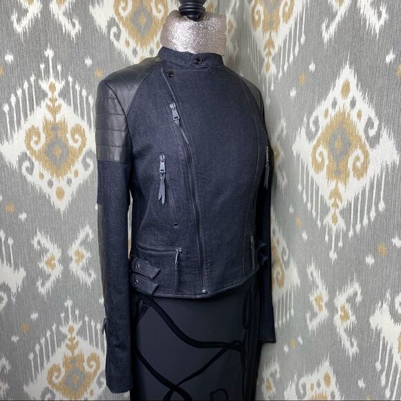 Ralph Lauren Italian Lamb Leather Patch Stretch Denim Moto Jacket - Picture 12 of 16